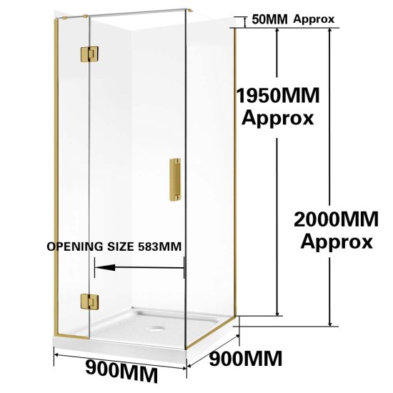 900*900*1950mm Brushed Gold Frameless Swing Door Square Shower Box 900*900*1950mm Brushed Gold Frameless Swing Door Square Shower Box